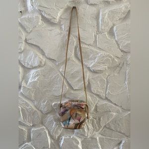Vintage Sam Sam Soft Leather Geometric Hand Painted Crossbody Purse